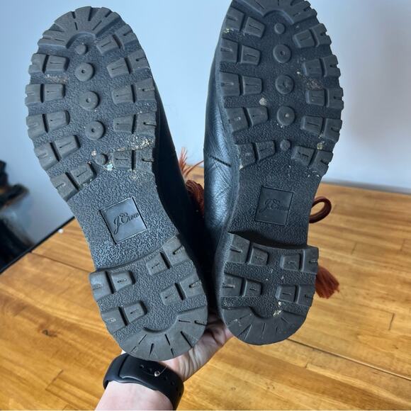 J. Crew Shearling Lined Black Leather Nordic Lace Up Combat Boots Size 8 - Picture 5 of 6